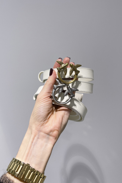 PINKO | кожаный ремень Love Berry Simply H2 White/Silver 1H20ZV Y7SP C03O