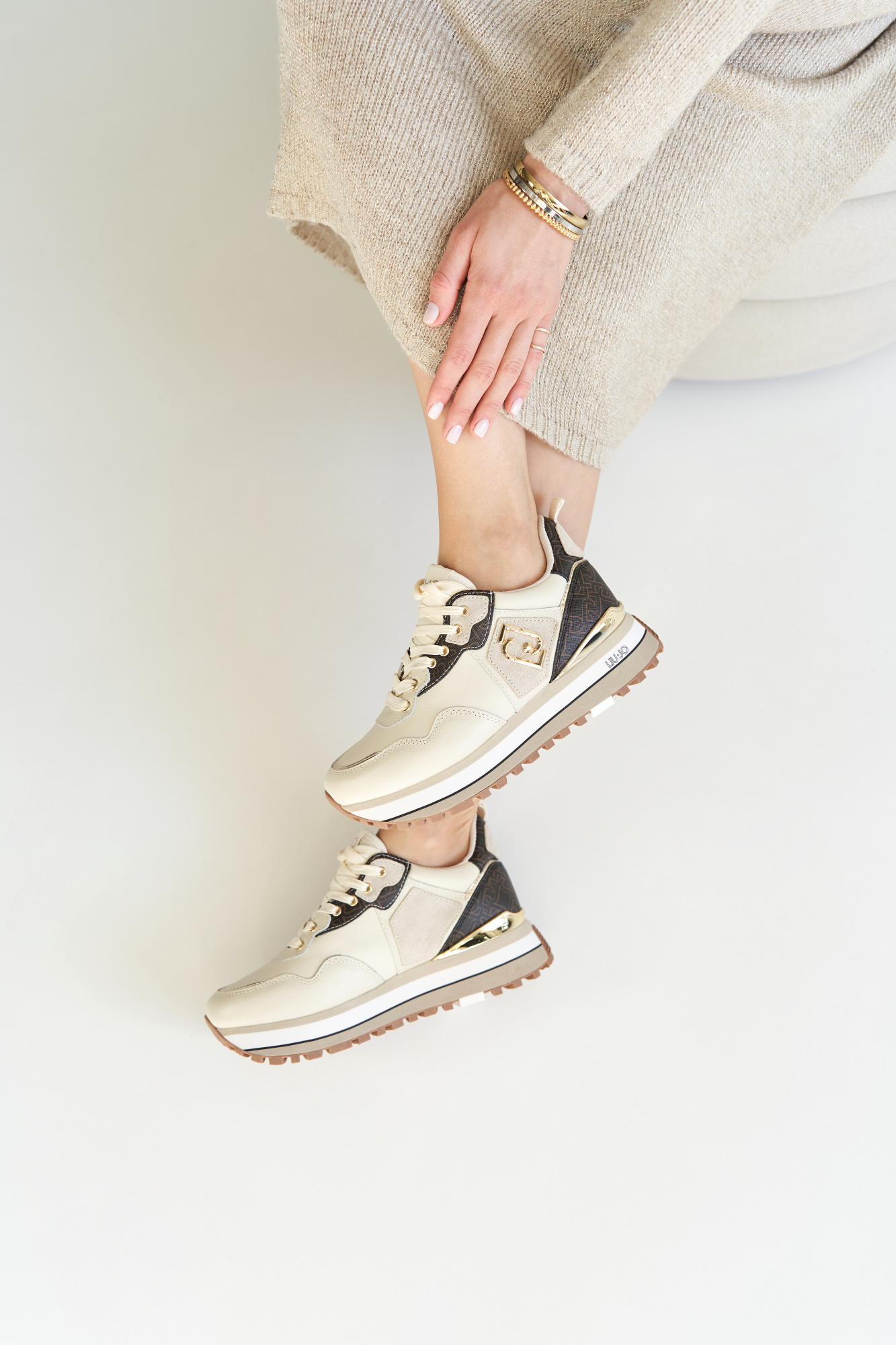 LIU JO | кожаные кроссовки Maxi Wonder Beige BF3003PX393S3088 || LIU JO | шкіряні кросівки Maxi Wonder Beige BF3003PX393S3088