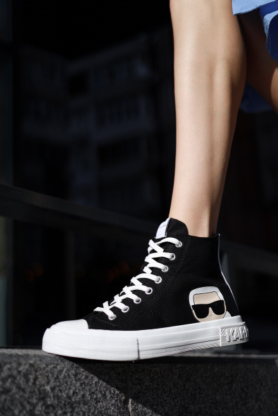 Karl Lagerfeld | высокие текстильные кеды Kampus III Karl Ikonic Hi Lace Black KL60350 900
