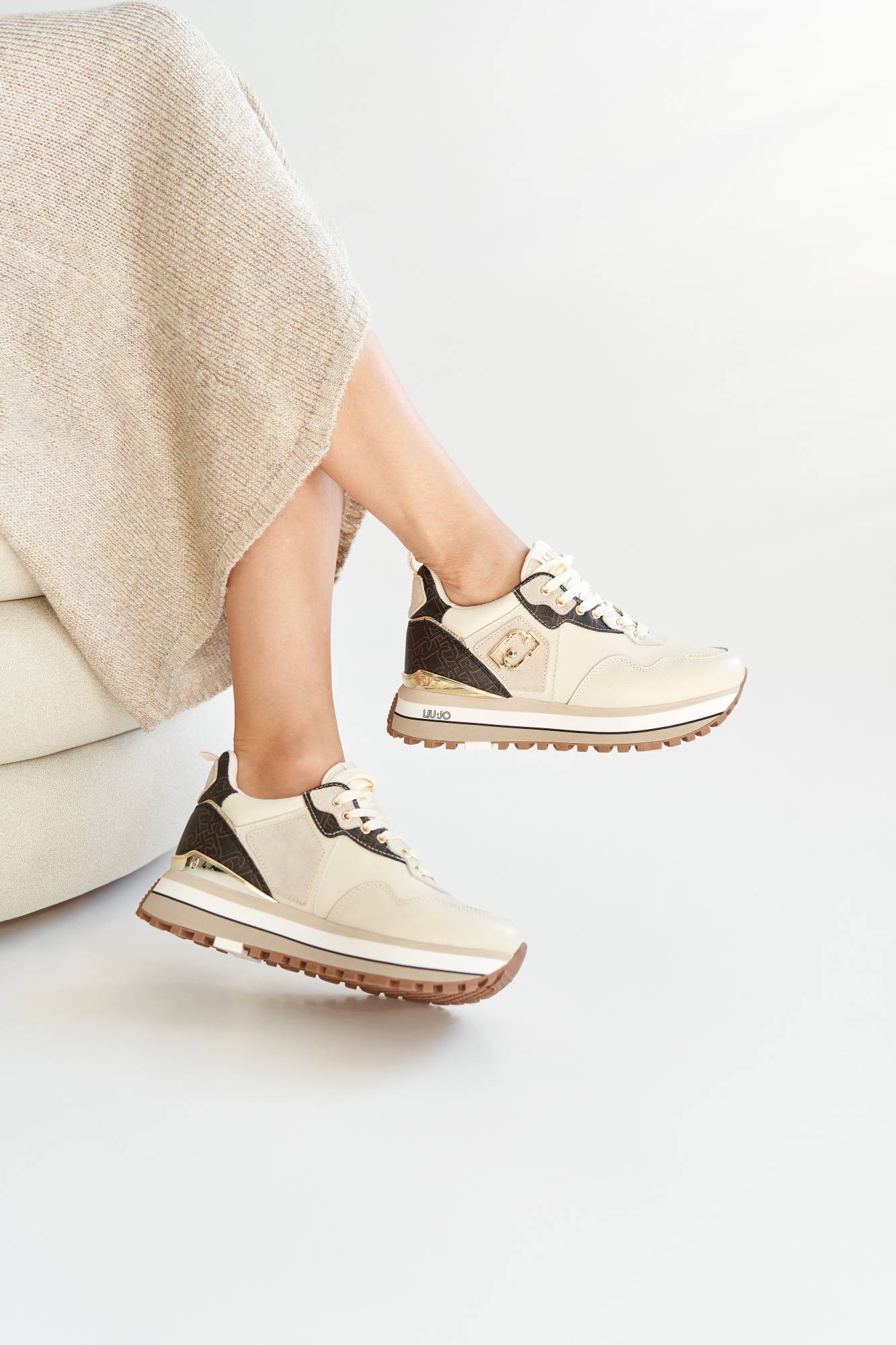 LIU JO | кожаные кроссовки Maxi Wonder Beige BF3003PX393S3088 || LIU JO | шкіряні кросівки Maxi Wonder Beige BF3003PX393S3088