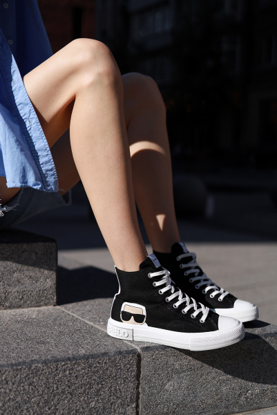 Karl Lagerfeld | высокие текстильные кеды Kampus III Karl Ikonic Hi Lace Black KL60350 900