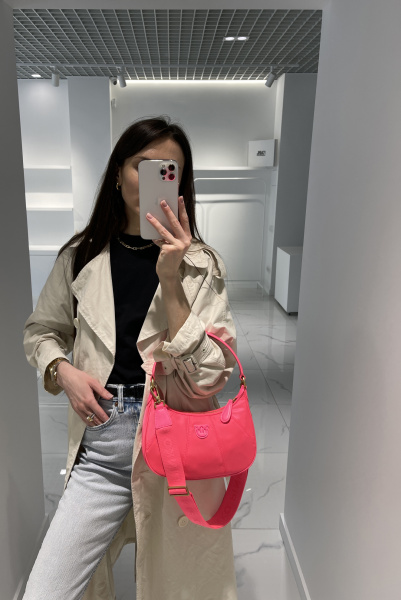 PINKO | комбинированная сумка Mini Half Moon Recycled Nylon Fuxia 1P22KS Y7UX Q46B