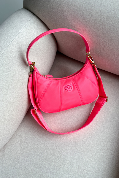 PINKO | комбинированная сумка Mini Half Moon Recycled Nylon Fuxia 1P22KS Y7UX Q46B