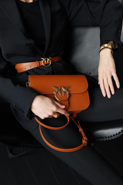 PINKO | кожаный ремень Love Berry Simply H2 Cuoio/Gold 1H20ZV Y7SP L58Q