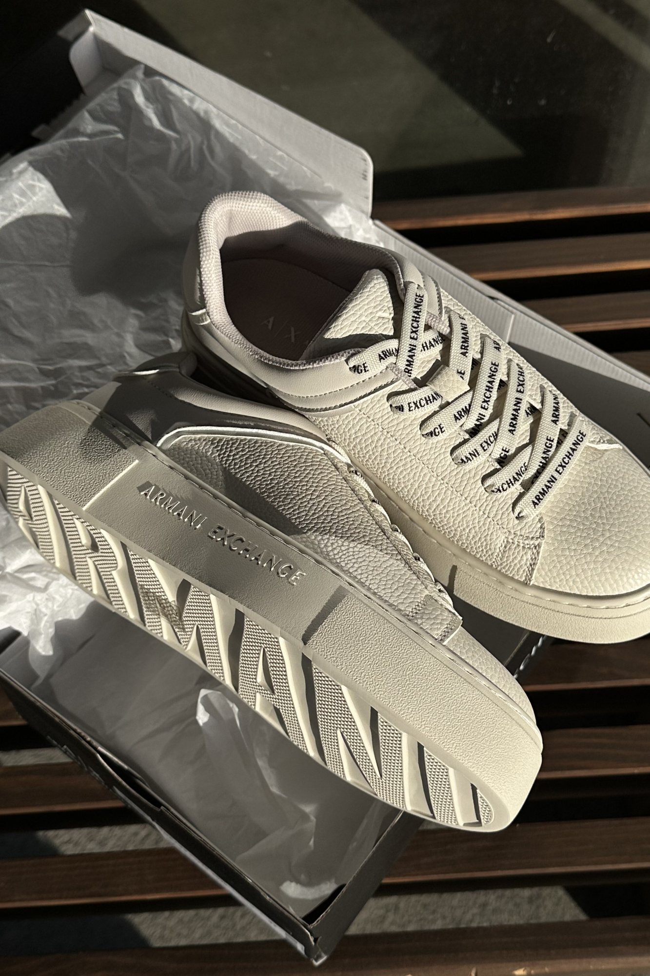 Armani Exchange | кожаные кеды Beige XDX133 XV725 S030 || Armani Exchange | шкіряні кеди Beige XDX133 XV725 S030