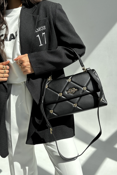 Love Moschino |  шкіряна сумка Jewel Heart Satchel M Nero JC4084PP1GLZ0000